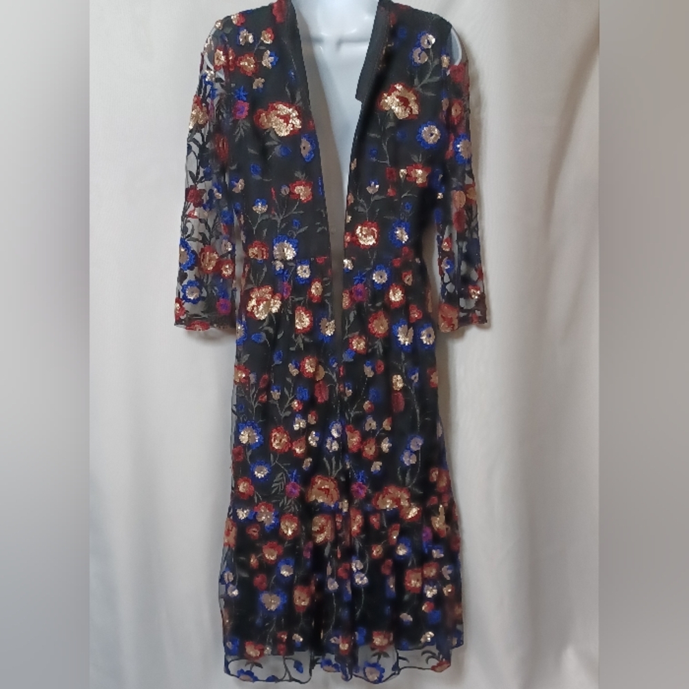TOUCH Women's Floral Embroidered Sequins Mesh Midi Dress. Size 40 (10/12) - Picture 9 of 13